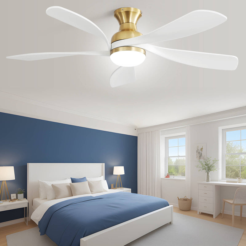 Sofucor 5 Blades 52'' Low Profile Flushmount Smart Ceiling Fan With Light Remote