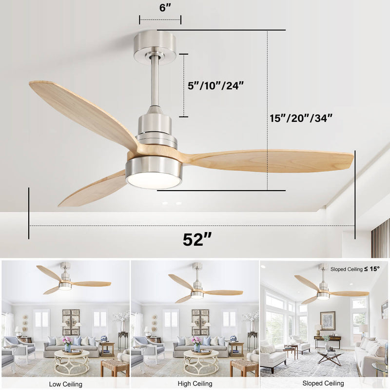 Sofucor KBS-52K076 52 Inch Ceiling Fan With Light Remote Wood Blades