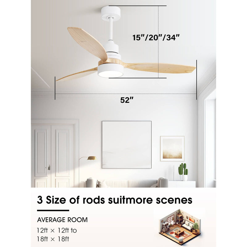 Sofucor KBS-52K076 52 Inch Ceiling Fan With Light Remote Wood Blades