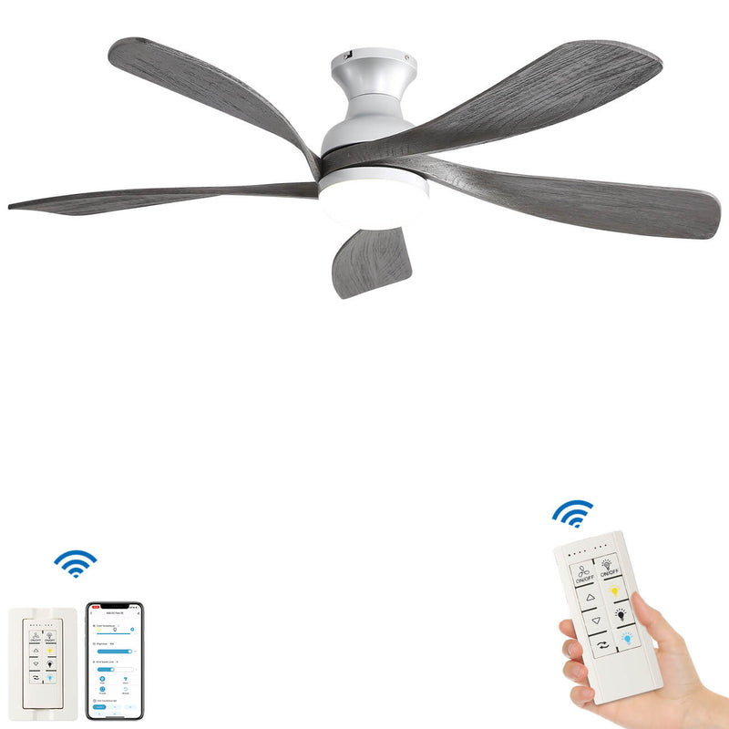 Sofucor 5 Blades 52'' Low Profile Flushmount Smart Ceiling Fan With Light Remote