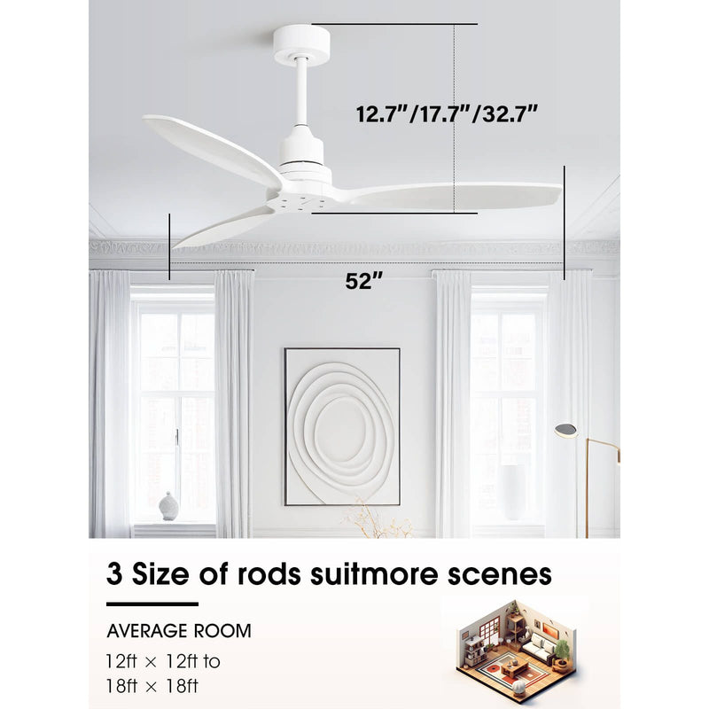 Sofucor KBS-52K076 52 Inch Ceiling Fan No Light Wood Blades Remote Control