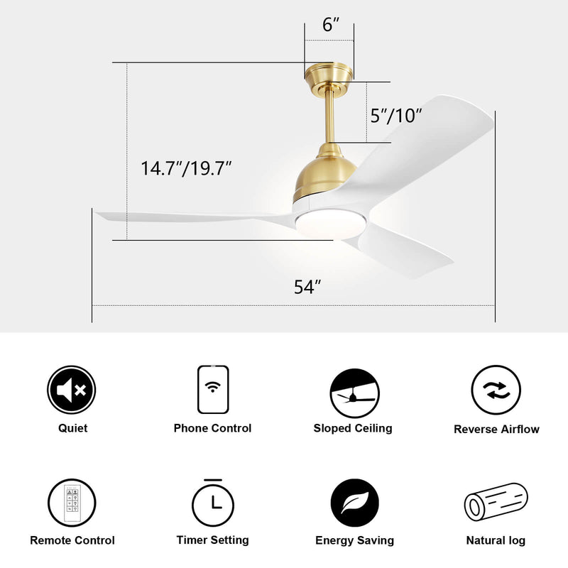 Sofucor KBS-54K002 54'' Smart Celing Fan With Remote Works With WIFI/Alexa/Google Home/Siri