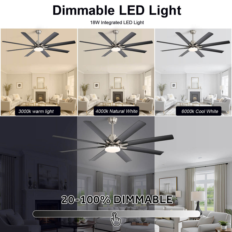 Sofucor 66 Inch Smart Ceiling Fan With Light Remote 8 ABS Blades Works With Phone