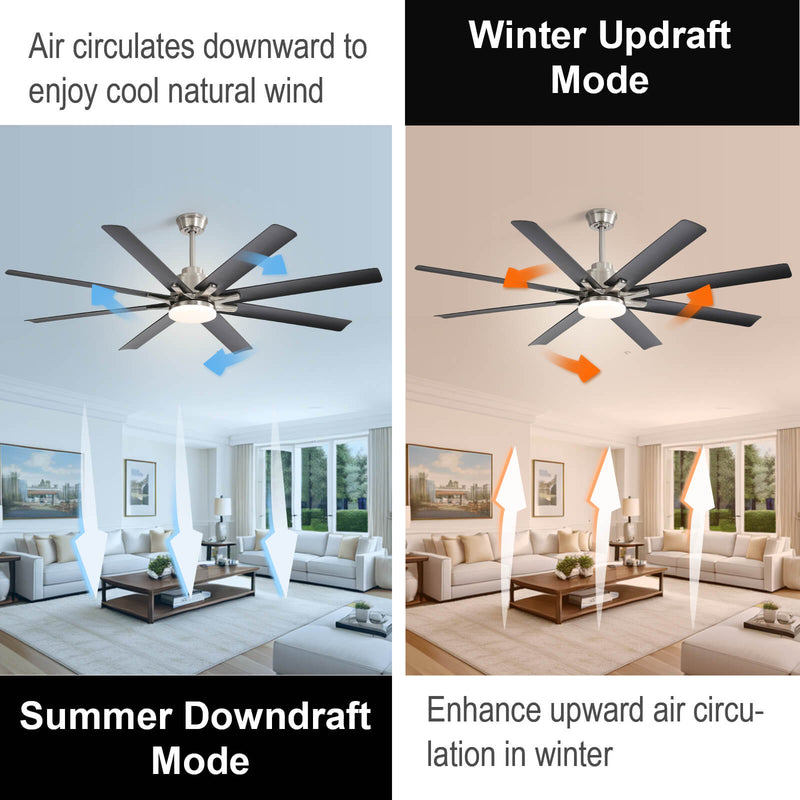 Sofucor 66 Inch Smart Ceiling Fan With Light Remote 8 ABS Blades Works With Phone