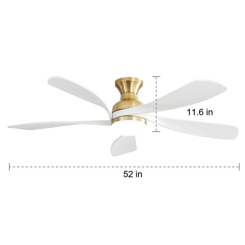 Sofucor 5 Blades 52'' Low Profile Flushmount Smart Ceiling Fan With Light Remote