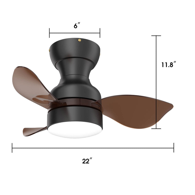 Sofucor 22 Inch Low Profile Flushmount Ceiling Fan With Light Remote