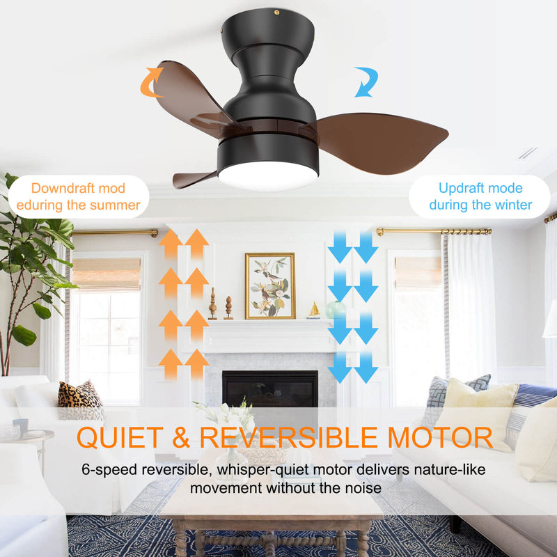 Sofucor 22 Inch Low Profile Flushmount Ceiling Fan With Light Remote