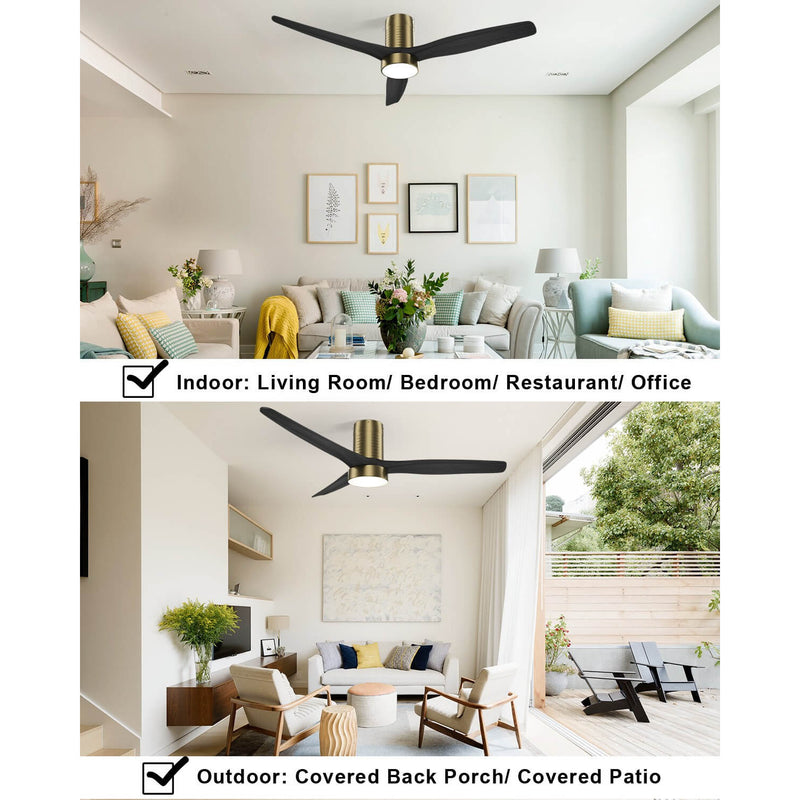 Sofucor KBS-52245-SN 52'' Low Profile Flush Mount Ceiling Fan With Light Remote Control