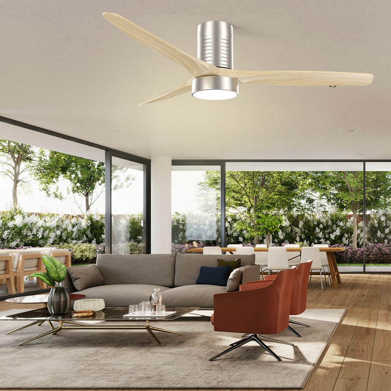 Sofucor KBS-52245-SN 52'' Low Profile Flush Mount Ceiling Fan With Light Remote Control