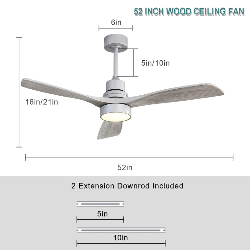 Sofucor KBS-5247 52'' Ceiling Fan With Light Remote Control DC Motor 3 Blades