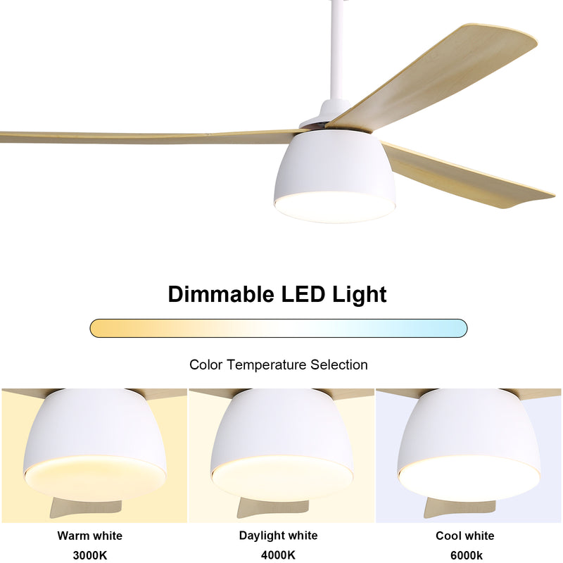 Sofucor KBS-52K036 52" Ceiling Fan With Light And Remote 3 ABS Blades