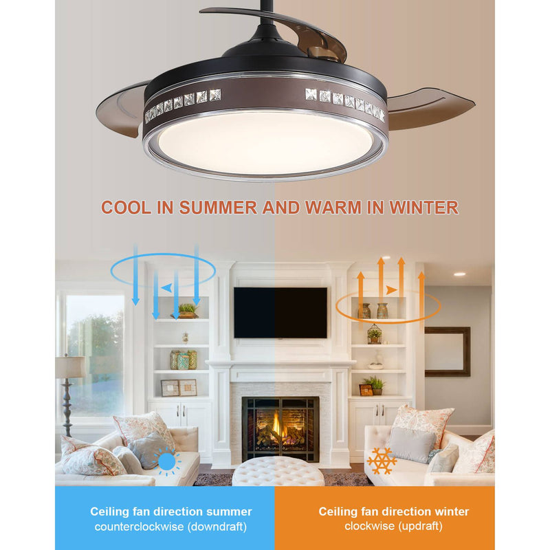 Sofucor 42'' Ceiling Fan With Retractable Blades LED Light