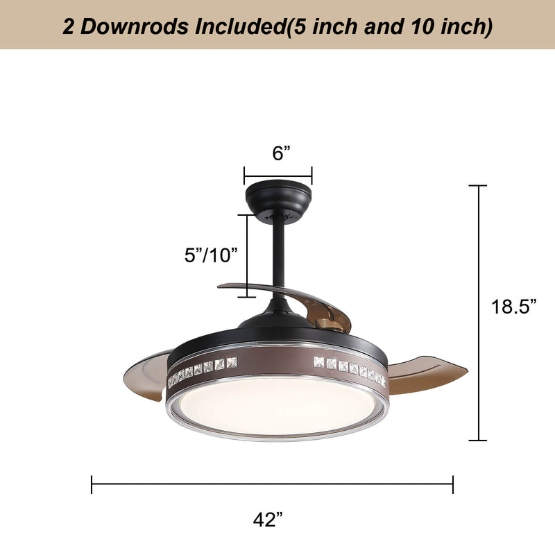 Sofucor 42'' Ceiling Fan With Retractable Blades LED Light